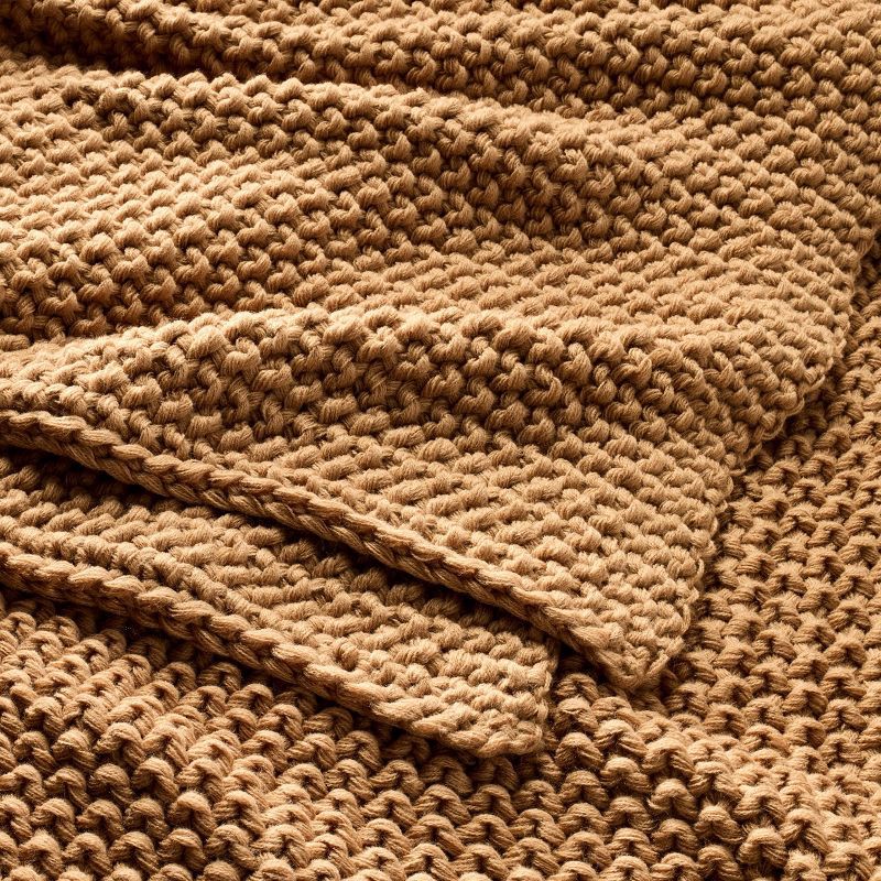 slide 3 of 6, Full/Queen Chunky Knit Bed Blanket Warm Brown - Casaluna™: Acrylic Sweater Knit, Machine Washable, No Style Assigned, 1 ct