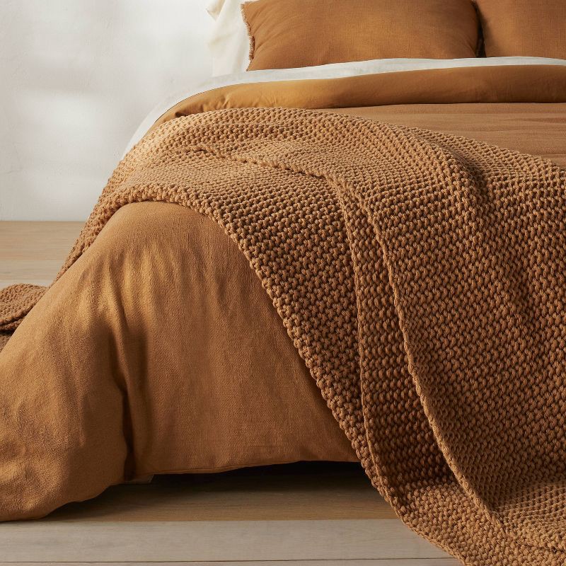 slide 4 of 4, Full/Queen Chunky Knit Bed Blanket Warm Brown - Casaluna™, 1 ct