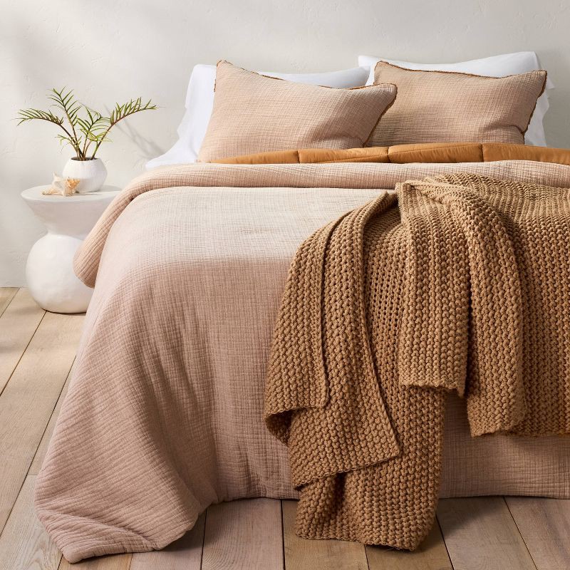 slide 4 of 6, Full/Queen Chunky Knit Bed Blanket Warm Brown - Casaluna™: Acrylic Sweater Knit, Machine Washable, No Style Assigned, 1 ct