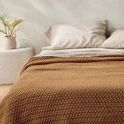 Full/Queen Chunky Knit Bed Blanket Warm Brown - Casaluna™: Acrylic Sweater Knit, Machine Washable, No Style Assigned