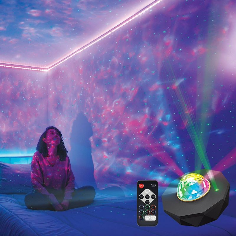 slide 1 of 8, LED Galaxy Projector Laser Star Lights with Remote Black - West & Arrow: USB-Powered, Sound Reactive, 1 ct