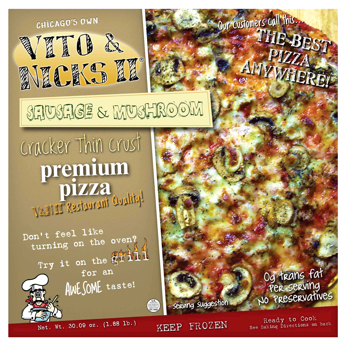 slide 1 of 1, Vito & Nicks II Sausage Mushroom Pizza, 30.09 oz