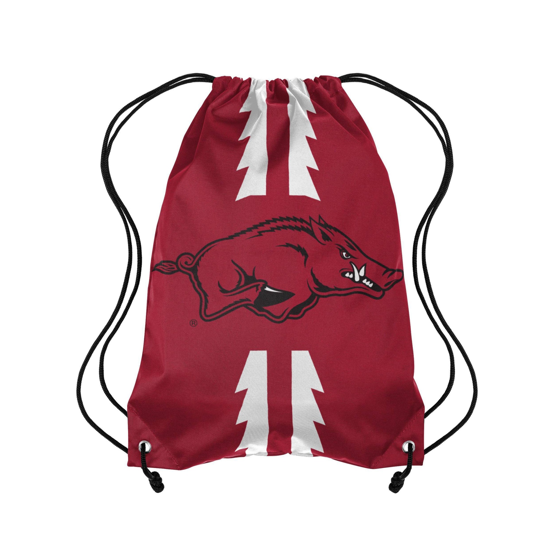slide 1 of 1, NCAA Arkansas Razorbacks Striped Drawstring Bag, 1 ct