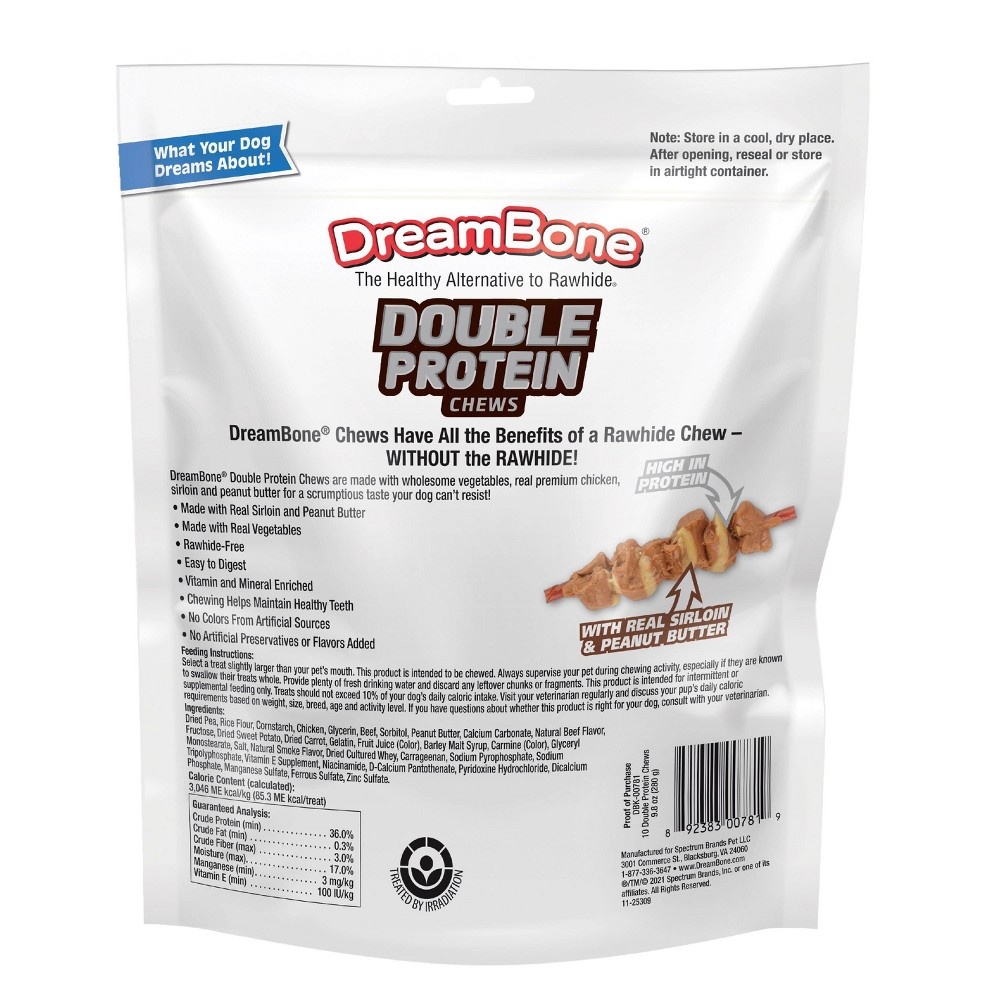 slide 3 of 4, DreamBone Double Protein with Peanut Butter, Chicken Kabobs and Beef Flavor Chews Dog Treats - 9.8oz, 9.8 oz