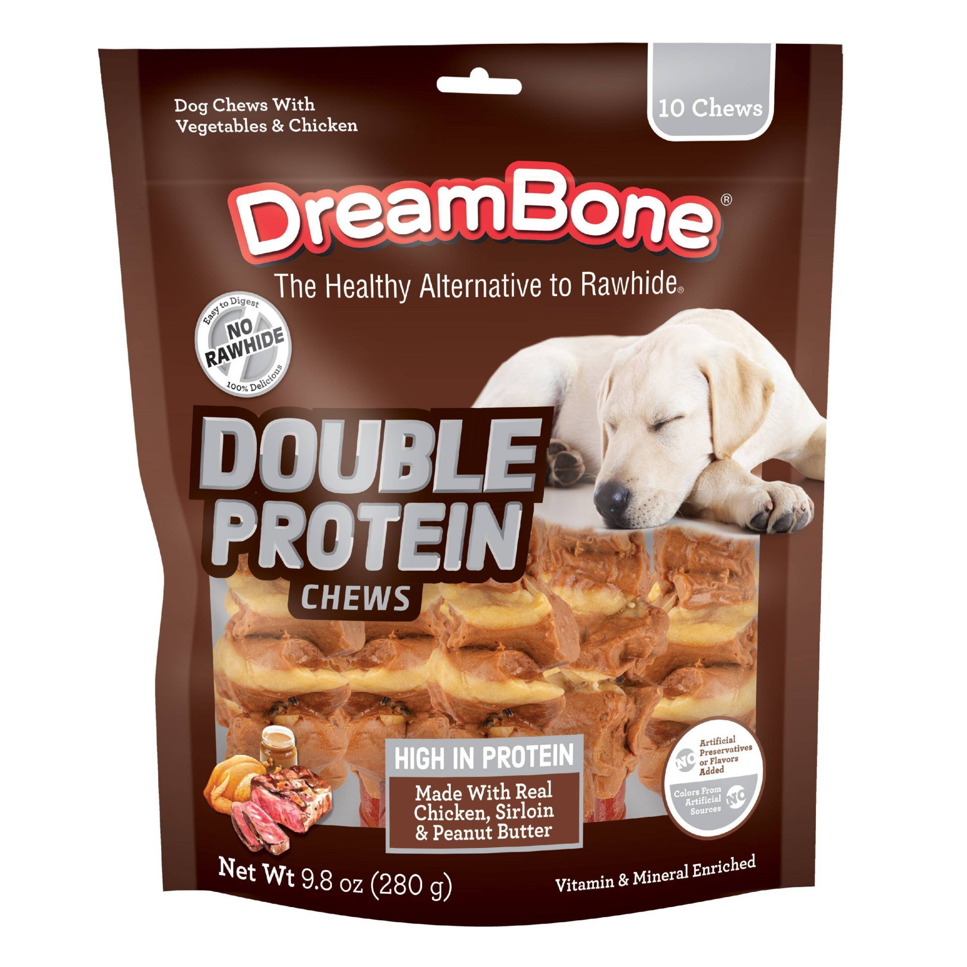 slide 1 of 4, DreamBone Double Protein with Peanut Butter, Chicken Kabobs and Beef Flavor Chews Dog Treats - 9.8oz, 9.8 oz