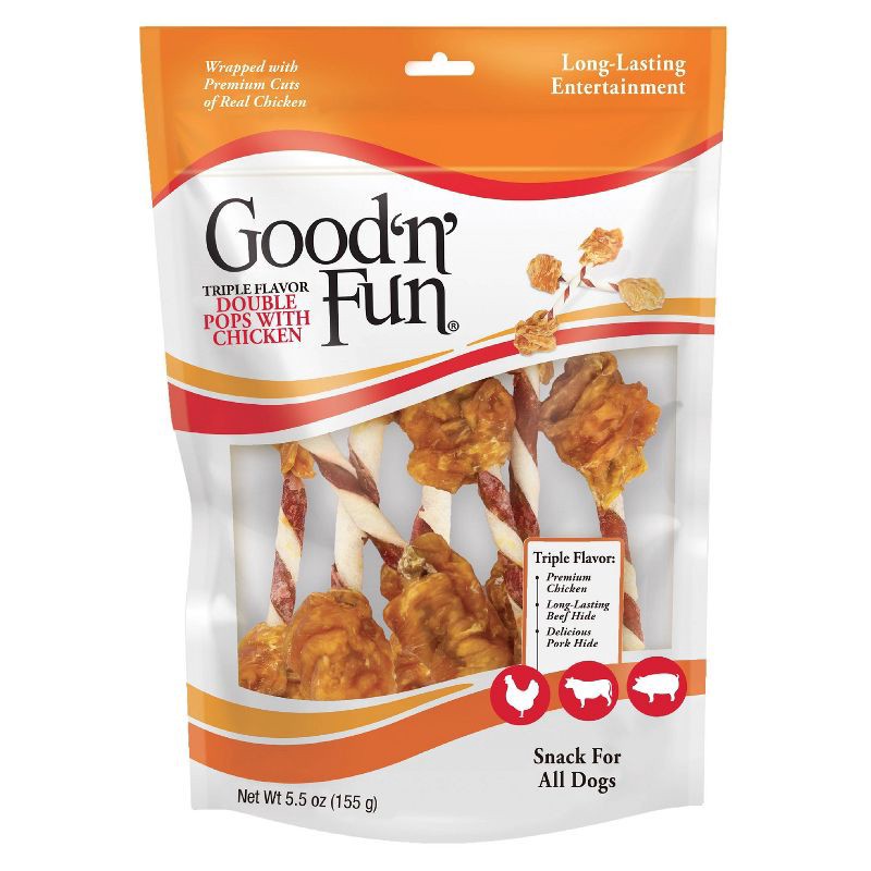 slide 1 of 14, Good 'n' Fun Double Meat Pops Rawhide with Chicken, Beef and Pork Flavor Dog Treats - 5.5oz, 5.5 oz