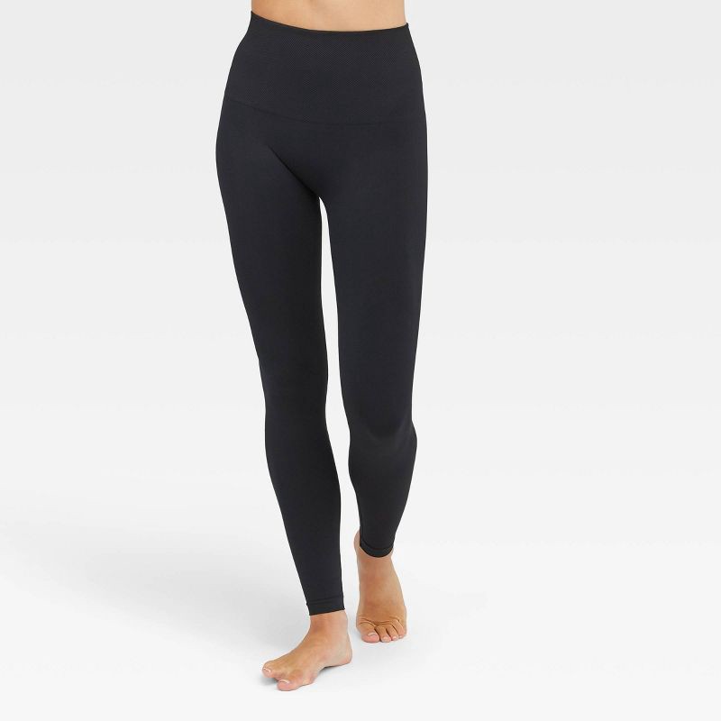slide 1 of 4, ASSETS by SPANX Women's Seamless Leggings - Black L: Nylon & Elastane, Lightweight, Pull-On, Ankle Length, 1 ct