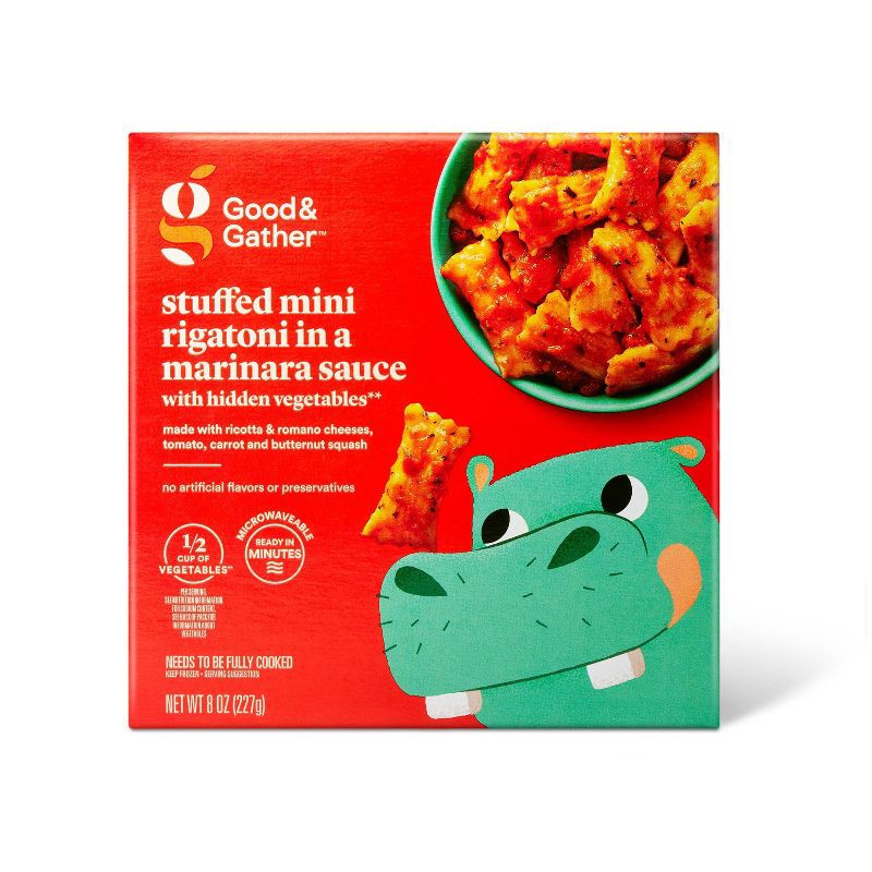 slide 1 of 3, Frozen Stuffed Mini Rigatoni in a Marinara Sauce -with Hidden Vegetables - 8oz - Good & Gather™, 8 oz