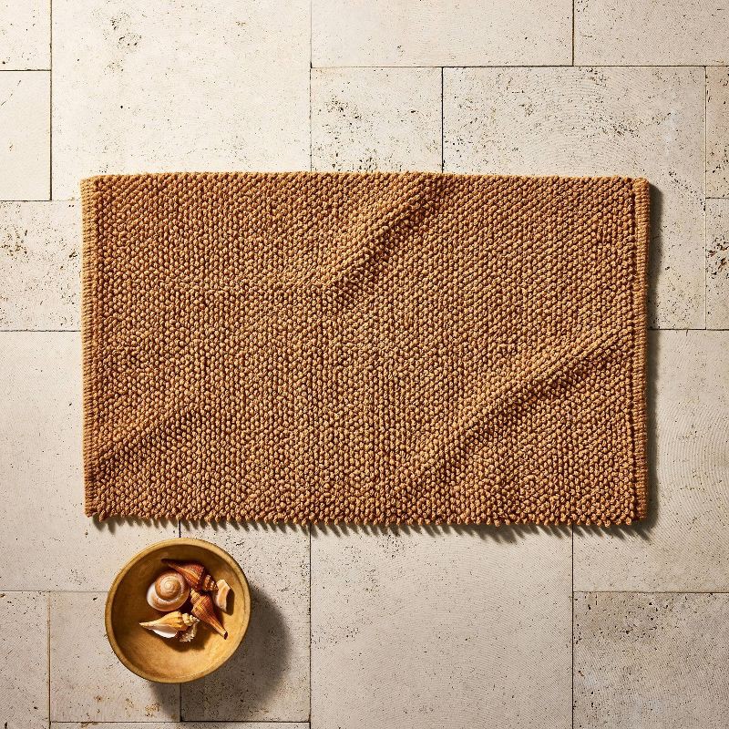 slide 2 of 4, 21"x34" Textured Bath Rug Warm Brown - Casaluna™: Cotton, Woven, Low Pile, OEKO-TEX Certified, 1 ct
