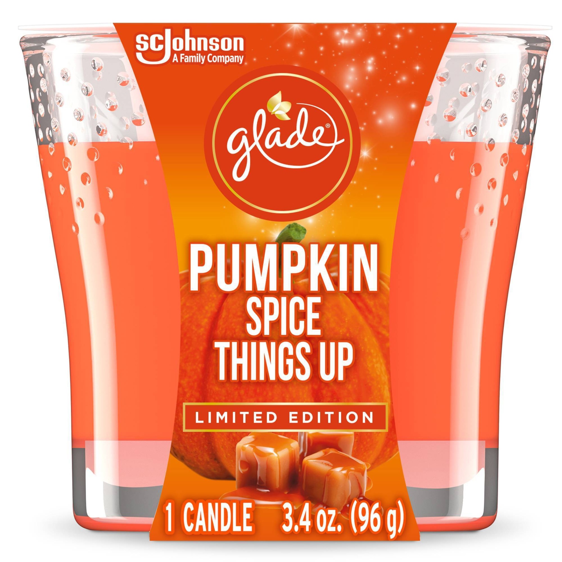 slide 1 of 8, Glade Pumpkin Spice Things Up Candle, 3.4 oz