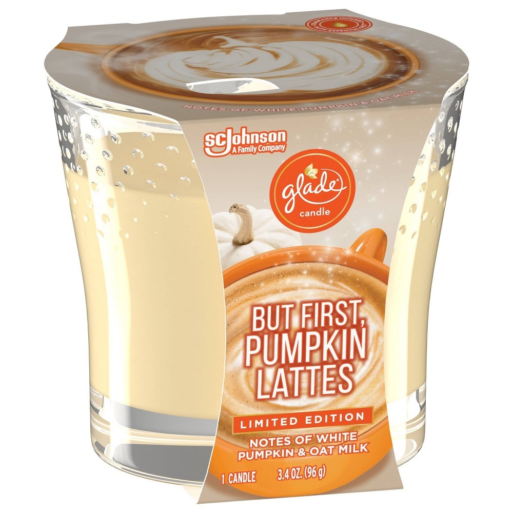 slide 3 of 7, Glade Pumpkin Spice Latte Candle, 3.4 oz