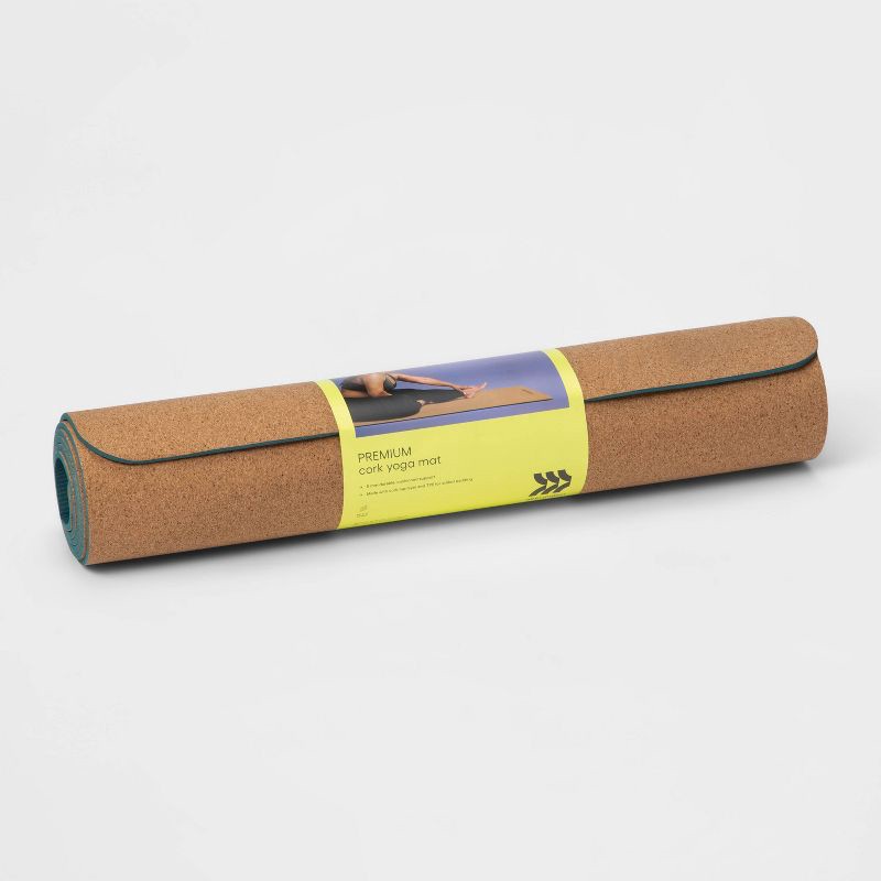 slide 2 of 4, Cork TPE Yoga Mat 5mm Green - All In Motion™: Wood Grain Design, Low Tack Grip, 1 ct