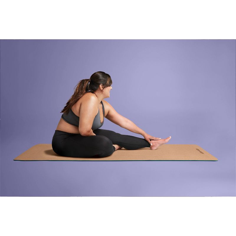 slide 4 of 4, Cork TPE Yoga Mat 5mm Green - All In Motion™: Wood Grain Design, Low Tack Grip, 1 ct