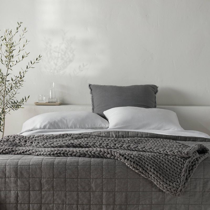 slide 2 of 4, 50"x70" Oversized Solid Bed Throw Dark Gray - Casaluna™, 1 ct
