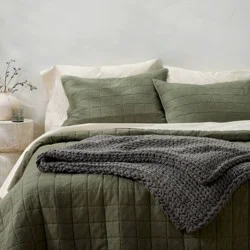 50"x70" Oversized Solid Bed Throw Dark Gray - Casaluna™: Acrylic, Knitted, Reversible, Machine Washable