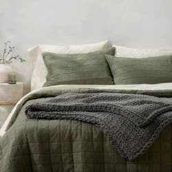50"x70" Oversized Solid Bed Throw Dark Gray - Casaluna™: Acrylic, Knitted, Reversible, Machine Washable