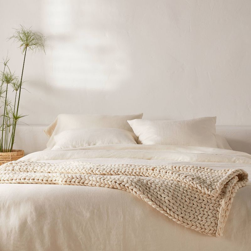 slide 2 of 4, 50"x70" Oversized Solid Bed Throw Natural - Casaluna™, 1 ct