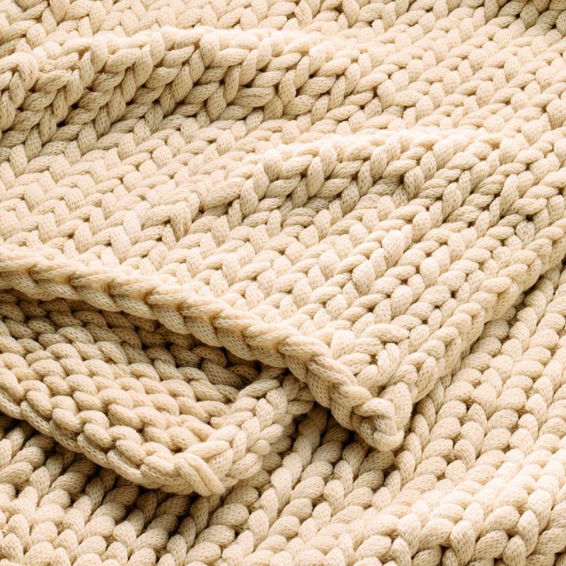 slide 3 of 5, 50"x70" Oversized Solid Bed Throw Natural - Casaluna™: Acrylic Knitted, Reversible, OEKO-TEX Certified, 1 ct