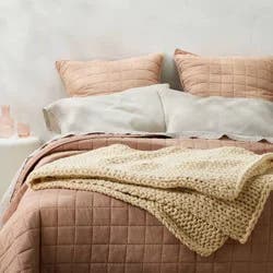 50"x70" Oversized Solid Bed Throw Natural - Casaluna™: Acrylic Knitted, Reversible, OEKO-TEX Certified