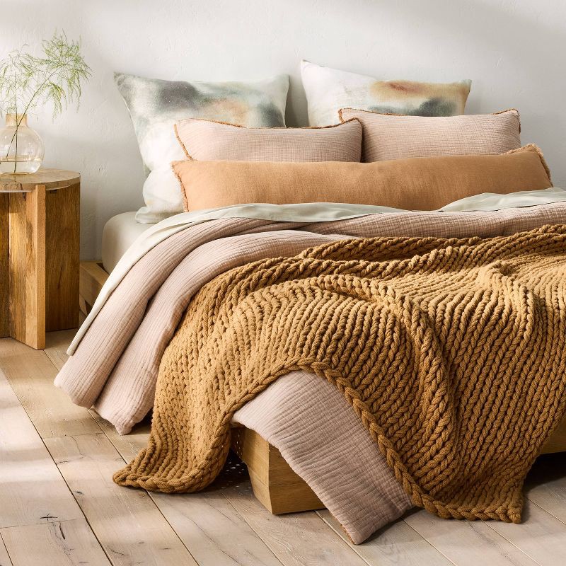 slide 2 of 5, 50"x70" Oversized Solid Bed Throw Warm Brown - Casaluna™, 1 ct