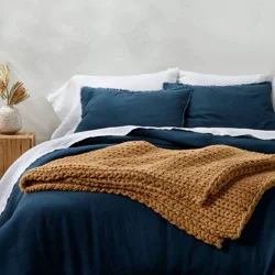 50"x70" Oversized Solid Bed Throw Warm Brown - Casaluna™: Heavyweight Reversible Knitted Blanket, Art & Design Style