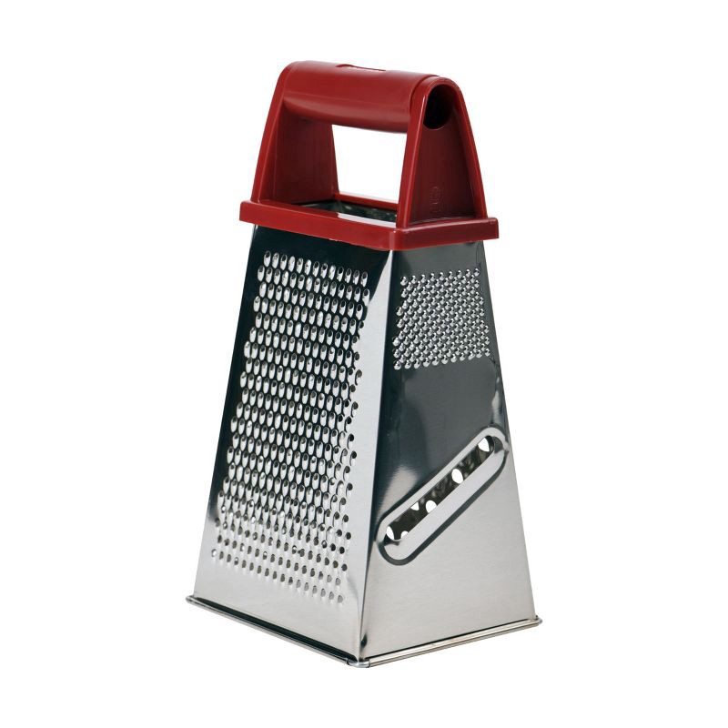 slide 2 of 7, GoodCook Ready Box Grater: Stainless Steel Handheld Cheese & Vegetable Grater, Red, 8.5" Height, Hand Wash, 1 ct