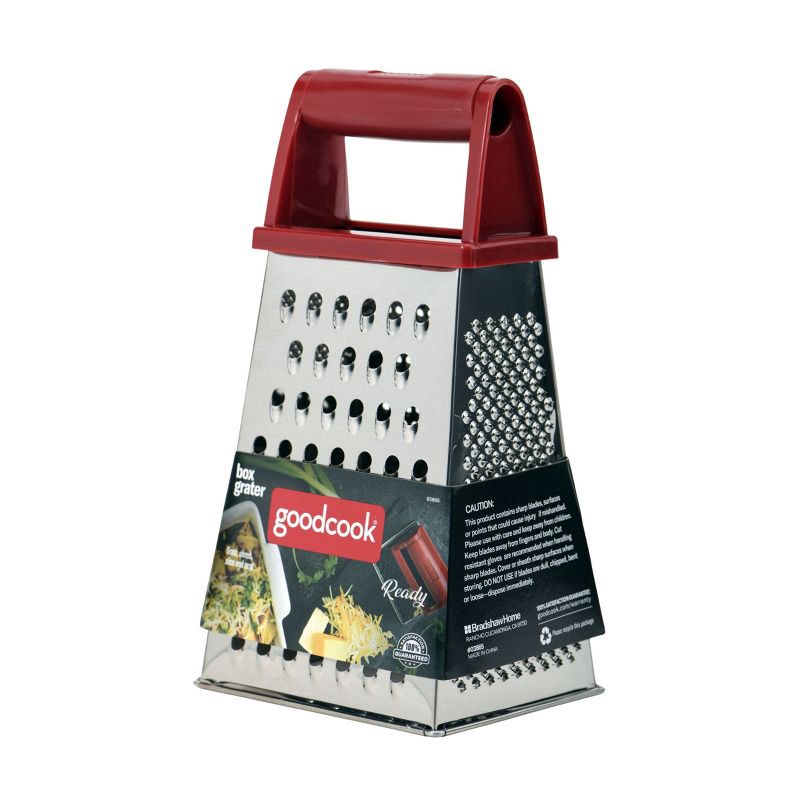 slide 4 of 7, GoodCook Ready Box Grater: Stainless Steel Handheld Cheese & Vegetable Grater, Red, 8.5" Height, Hand Wash, 1 ct