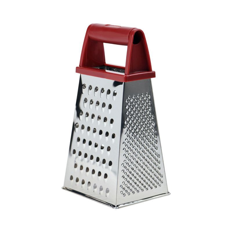 slide 1 of 7, GoodCook Ready Box Grater: Stainless Steel Handheld Cheese & Vegetable Grater, Red, 8.5" Height, Hand Wash, 1 ct