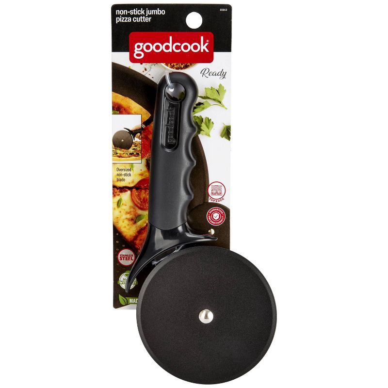 slide 4 of 4, GoodCook Ready Non-Stick Jumbo Pizza Cutter: Black Pizza Slicer & Roller, Dishwasher-Safe, Plastic Handle, 1 ct