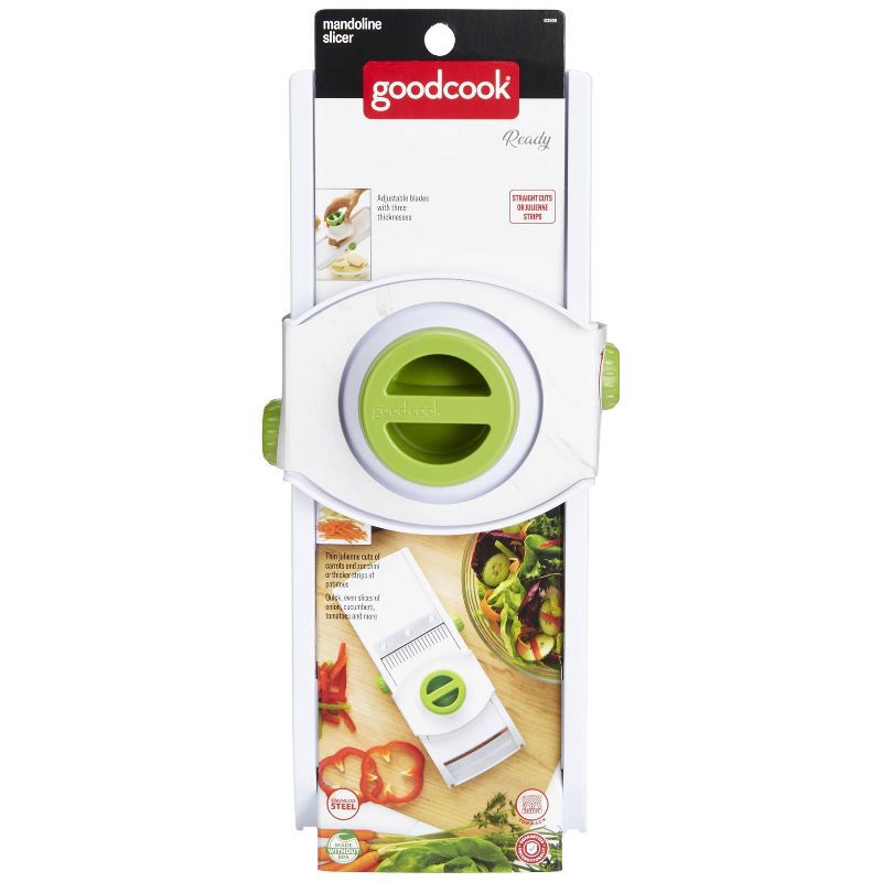 slide 8 of 8, GoodCook Ready Mandoline Slicer: Kitchen Tool, Plastic & Stainless Steel, Hand Wash, Green & Silver, 1 ct