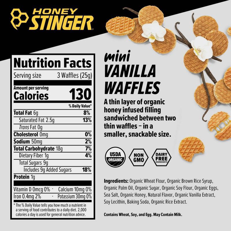 slide 2 of 5, Honey Stinger Organic Vanilla Mini Energy Waffle - 18ct, 18 ct