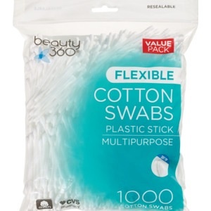 slide 1 of 1, Beauty 360 Flexible Cotton Swabs, 1000 ct