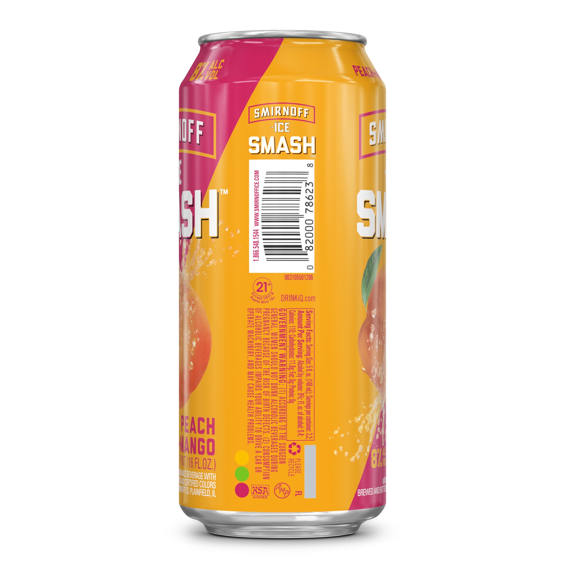 slide 2 of 4, Smirnoff Ice Smash Peach + Mango Beer 1 pt, 16 fl oz