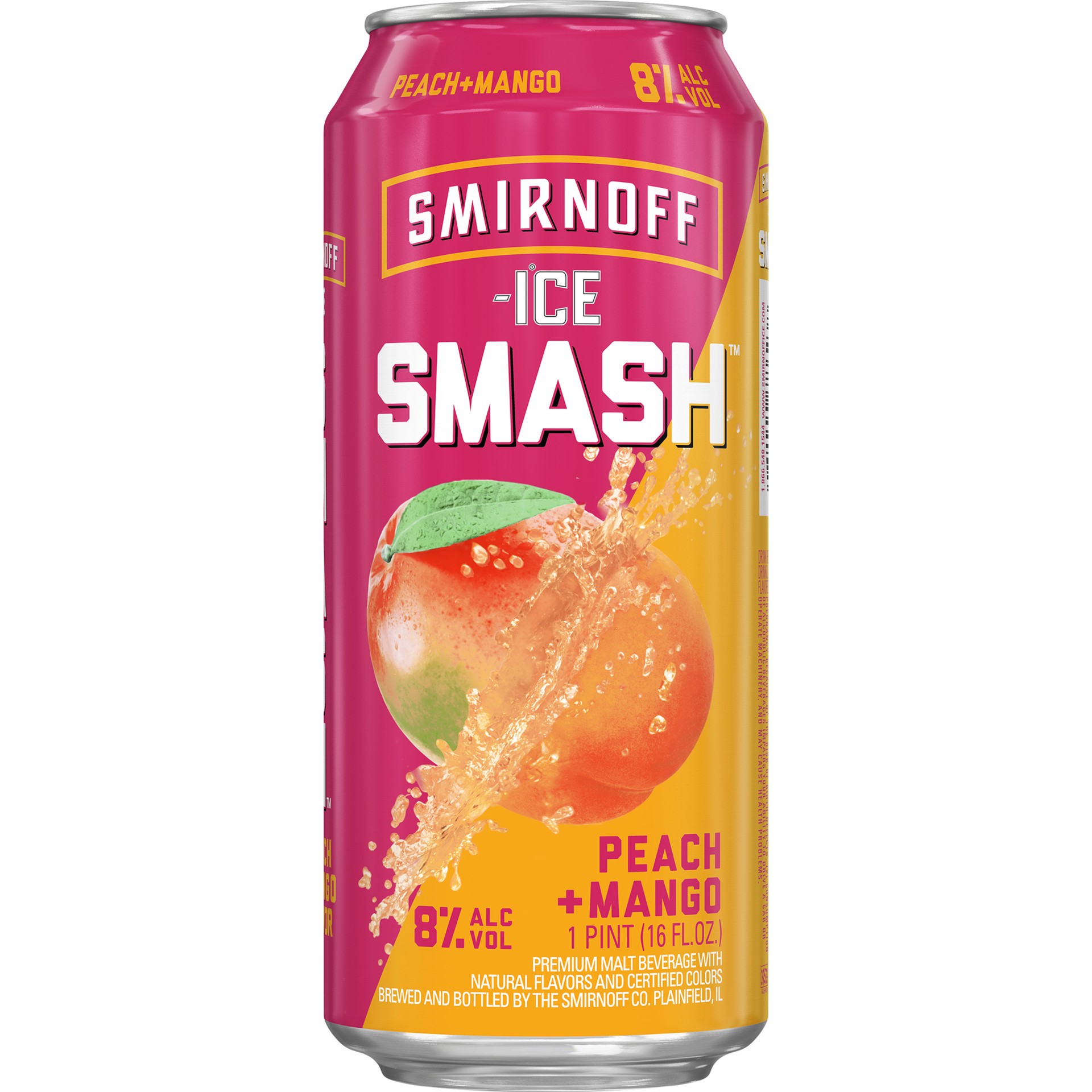 slide 1 of 4, Smirnoff Ice Smash Peach Mango, 16 fl oz, Single Serve Can, 8% ABV, 16 fl oz