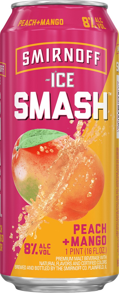 slide 1 of 4, Smirnoff Ice Smash Peach + Mango Beer 1 pt, 16 fl oz