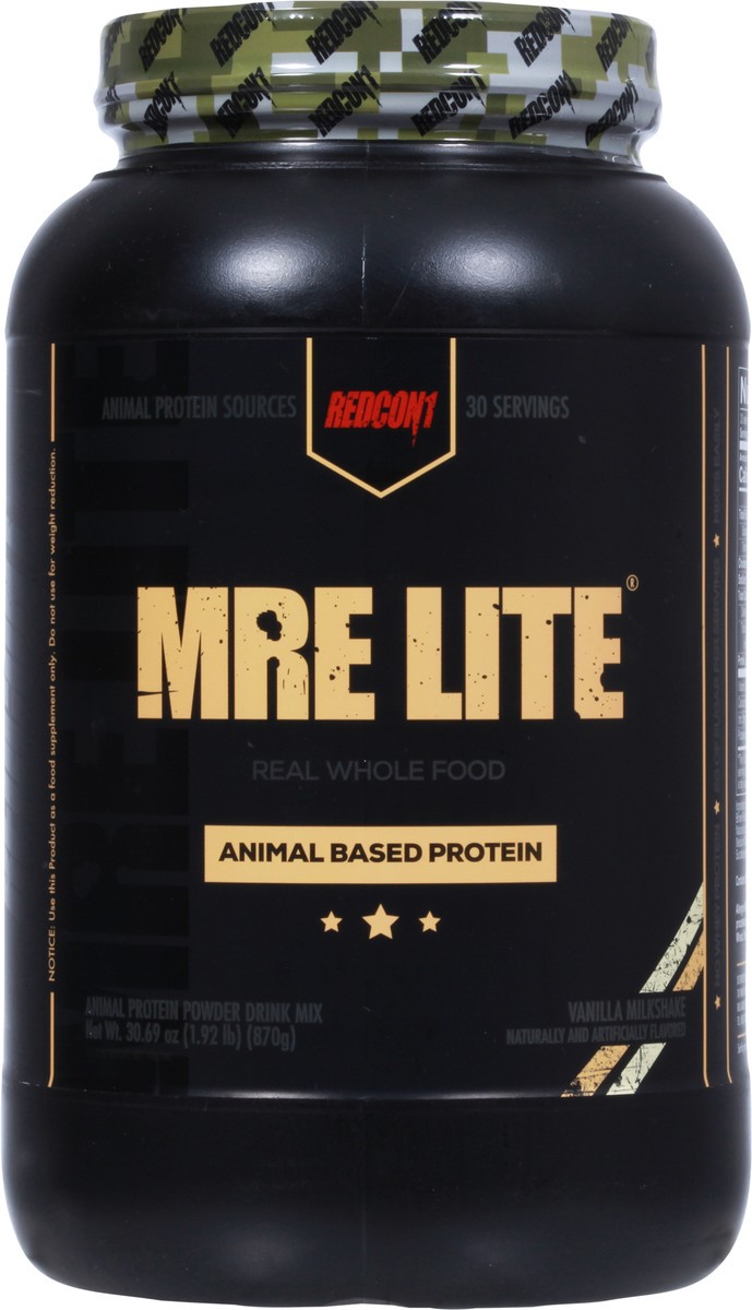 slide 11 of 14, MRE Lite Redcon1 Animal Based Protein Vanilla Milkshake Powder Drink Mix 30.69 oz, 2 lb