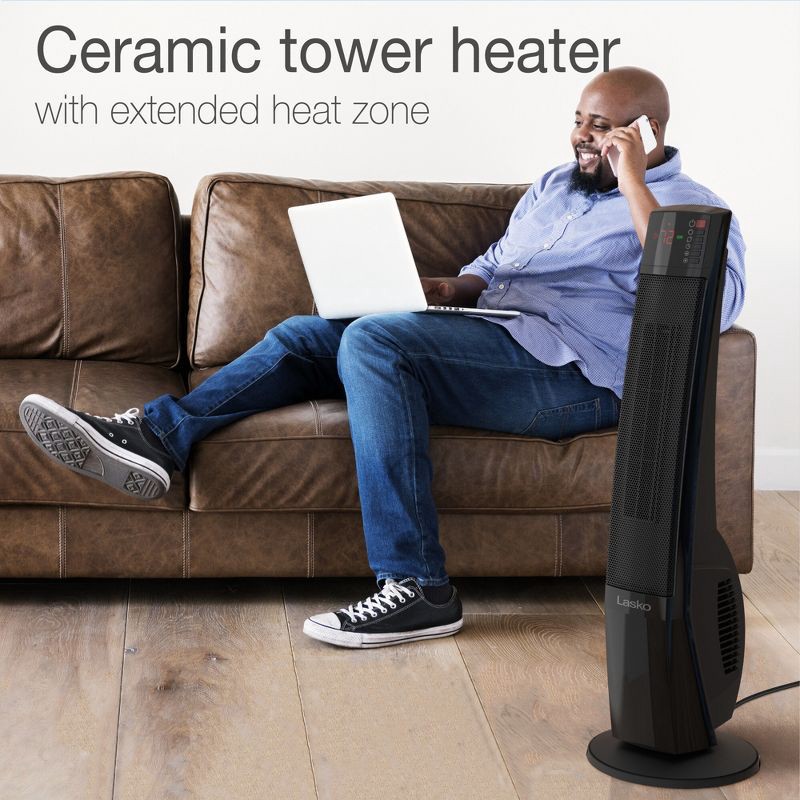 slide 2 of 13, Lasko Ultra Ceramic Tower Heater: Indoor Space Heater with Remote, Adjustable Thermostat, 1500W, Black, ETL Listed, 1 ct