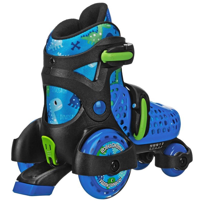 slide 2 of 5, Roller Derby Sport Kids' Roller Skate - Dinosaur Blue/Black M: Adjustable, Padded Collar, 1 ct