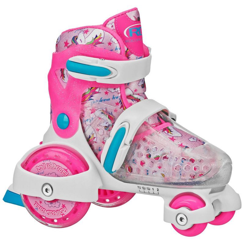 slide 1 of 5, Roller Derby Sport Kids' Roller Skate - Unicorn Pink/White M: Adjustable Size, Padded Collar, 1 ct