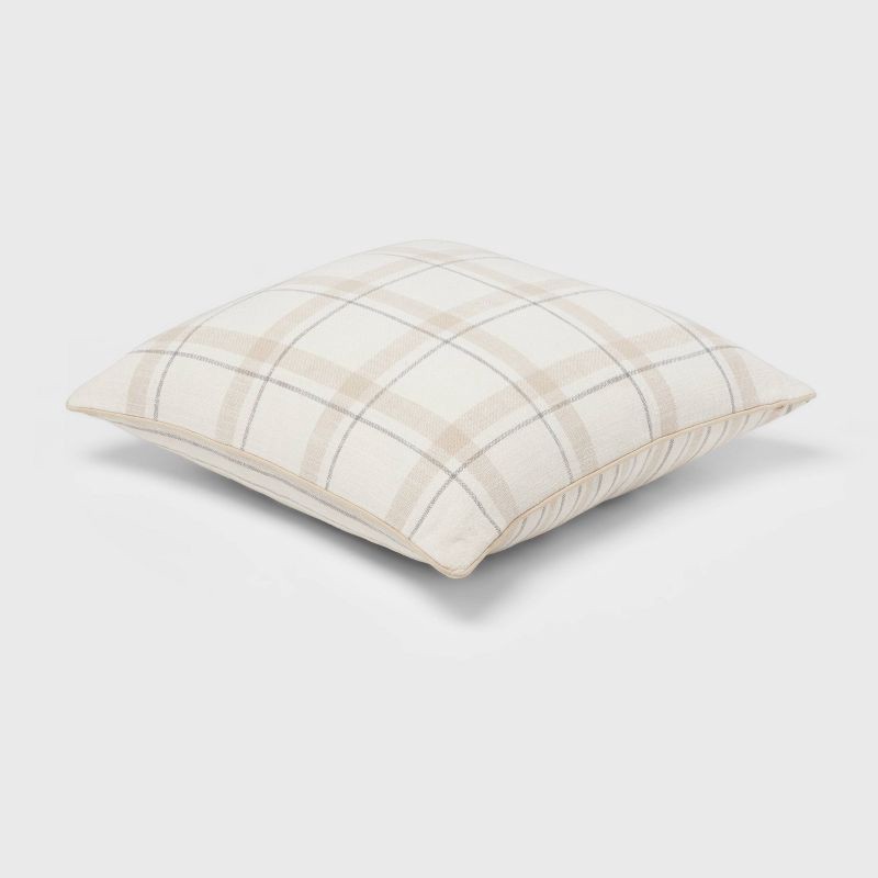 slide 3 of 5, Woven Striped with Plaid Reverse Square Throw Pillow Neutral - Threshold™, 1 ct