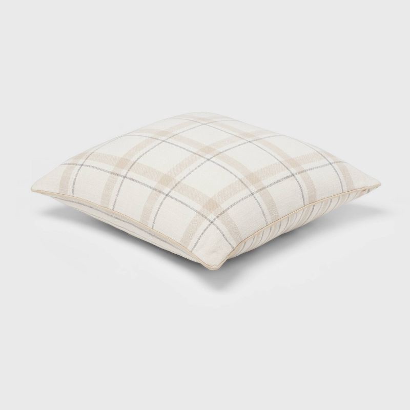 slide 3 of 5, Woven Striped with Plaid Reverse Square Throw Pillow Neutral - Threshold™: 100% Cotton, Indoor Decor, 1 ct