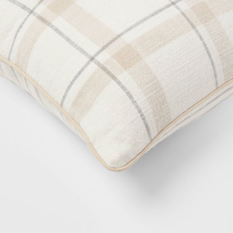 slide 4 of 5, Woven Striped with Plaid Reverse Square Throw Pillow Neutral - Threshold™, 1 ct