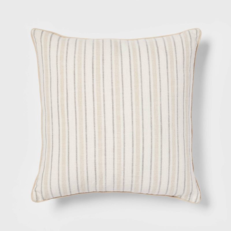 slide 5 of 5, Woven Striped with Plaid Reverse Square Throw Pillow Neutral - Threshold™: 100% Cotton, Indoor Decor, 1 ct