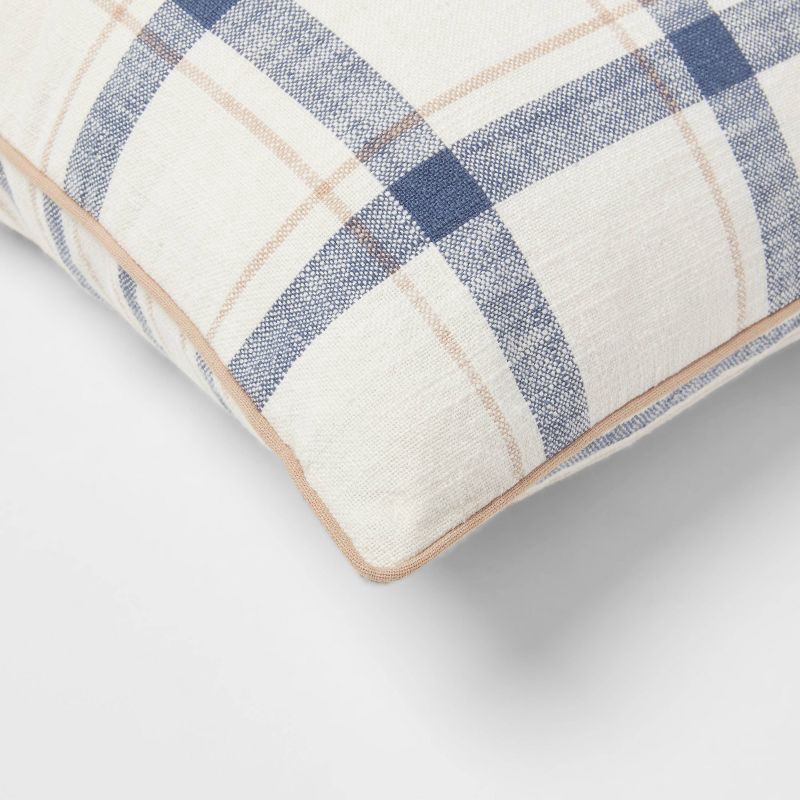 slide 4 of 5, Woven Striped with Plaid Reverse Square Throw Pillow Blue - Threshold™: 100% Cotton, Indoor Decor, Hidden Zipper, 1 ct