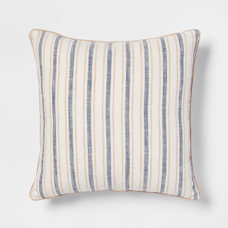 slide 5 of 5, Woven Striped with Plaid Reverse Square Throw Pillow Blue - Threshold™: 100% Cotton, Indoor Decor, Hidden Zipper, 1 ct