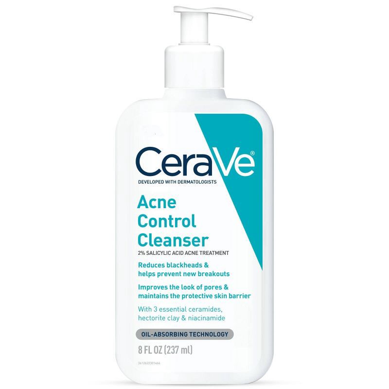 slide 1 of 8, CeraVe Acne Face Cleanser with 2% Salicylic Acid and Purifying Clay for Oily Skin - 8 fl oz, 8 fl oz