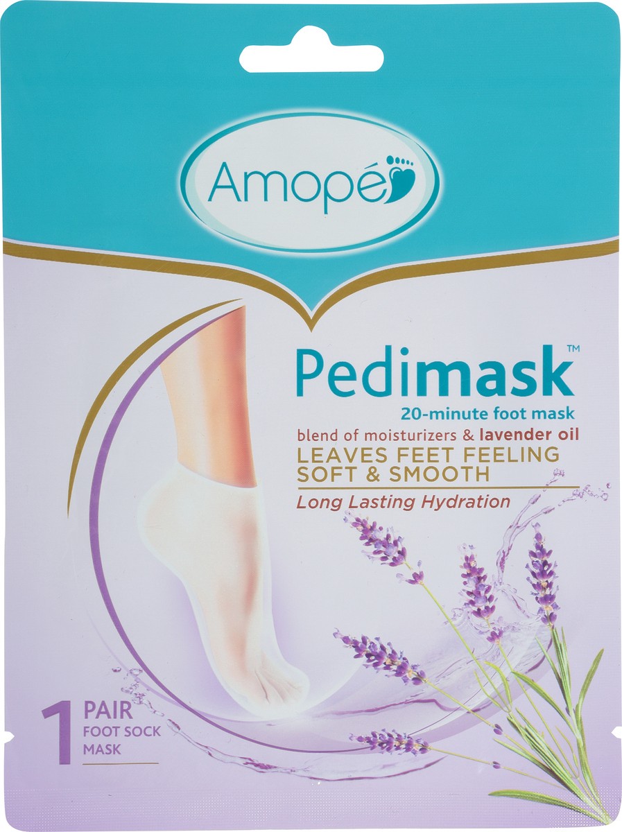 slide 6 of 9, Amope Amopé PediMask 20-Minute Foot Mask, Intensely Moisturizing Socks, Rejuvenates & Soothes, Self-Care, w/ Lavender Oil, Urea, a Blend of Moisturizers & Vitamin Complex for Long Lasting Hydration, 3 pair, 1.02 fl oz