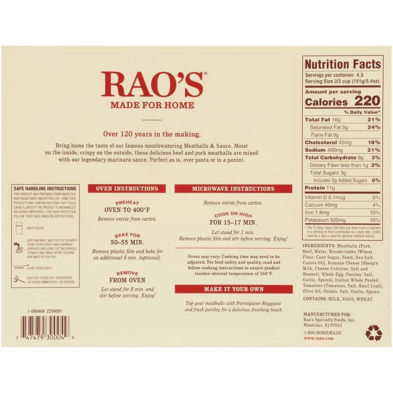 slide 4 of 4, Rao's Homemade Meatballs & Sauce 24 oz, 24 oz