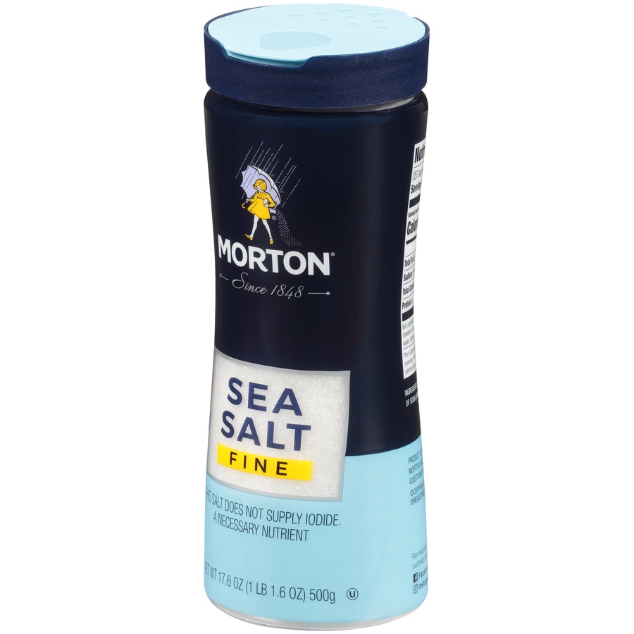 slide 3 of 8, Morton Fine Sea Salt, 17.6 oz
