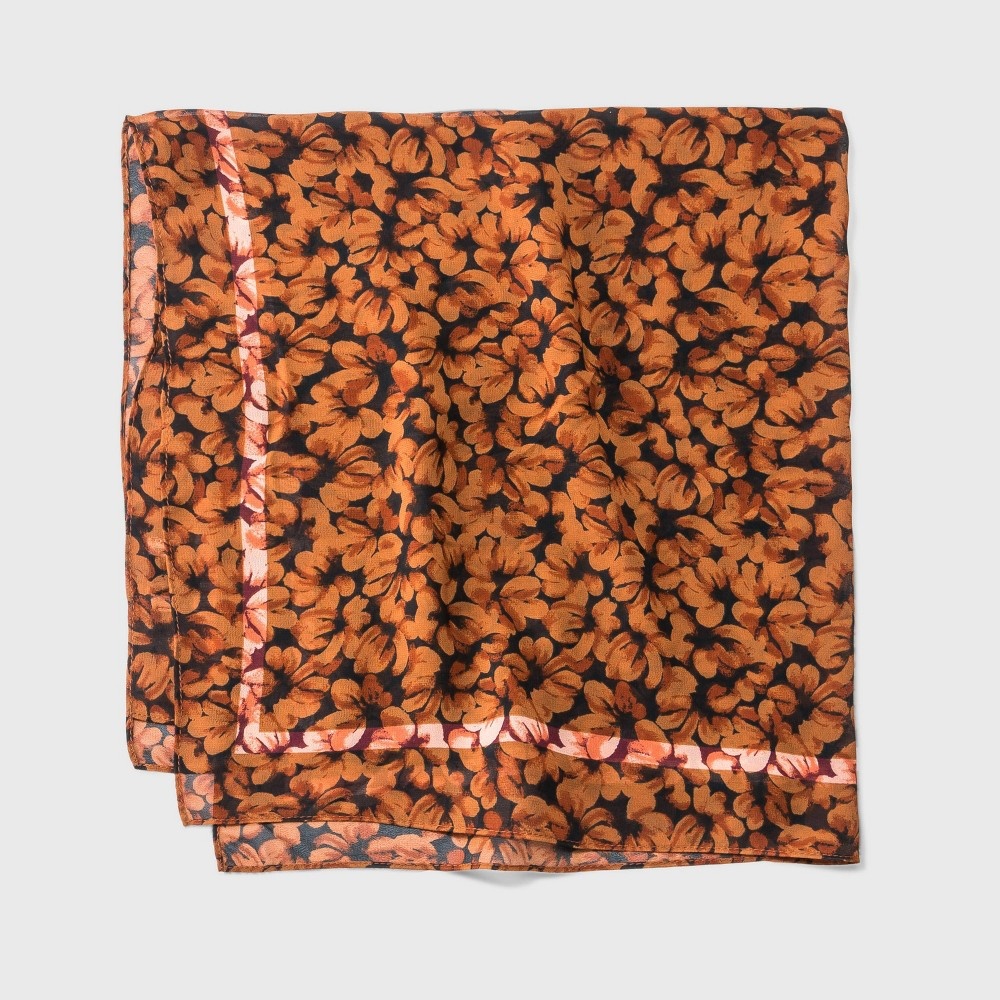 slide 2 of 2, Women's Floral Print Scarf - A New Day Brown, 1 ct
